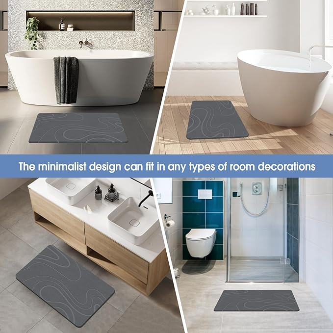 Stone Bath Mat Diatomaceous Earth Shower Mat Non-Slip Super Absorbent Diatomite Stone Bath Mats for Bathroom Floor Quick Drying Natural Easy to Clean(23.6''×15.4" Gray)