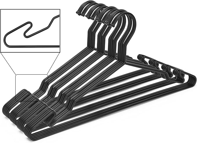 Luxurious Hanger Set Heavy Duty Metal Hangers with Unique Hook Design Durable & Sturdy Coat Hangers 4mm Thick Withstands 25lbs Weight Smooth Powder Coated Finish Compact Shirt Hangers - 20 Pack Black
