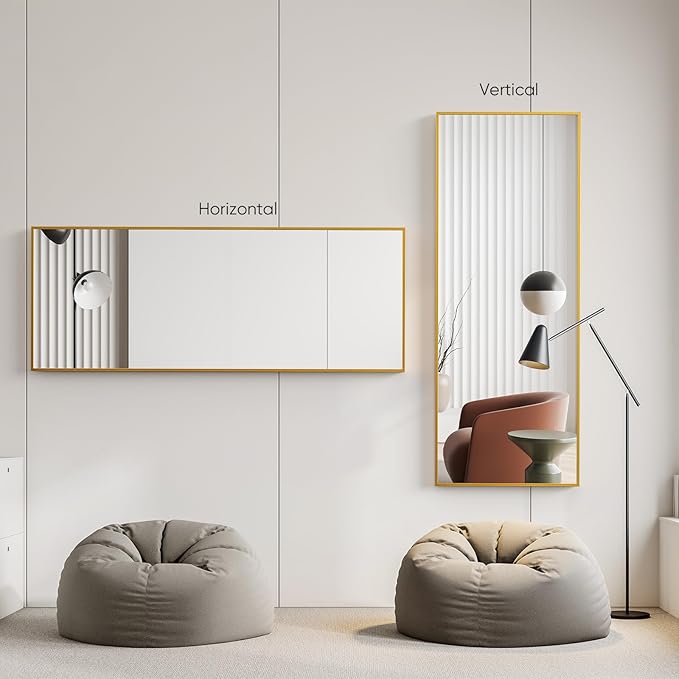 OLIXIS Full Length Mirror 71"x26" for Bedroom, Full Body Mirror with Stand, Hanging or Leaning for Wall, Aluminum Alloy Thin Frame Floor Standing for Living Room, Long, Classical Gold