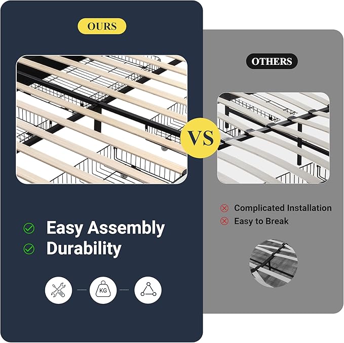 Allewie King Size Black Metal Faux Leather Platform Bed Frame with 4 Drawers