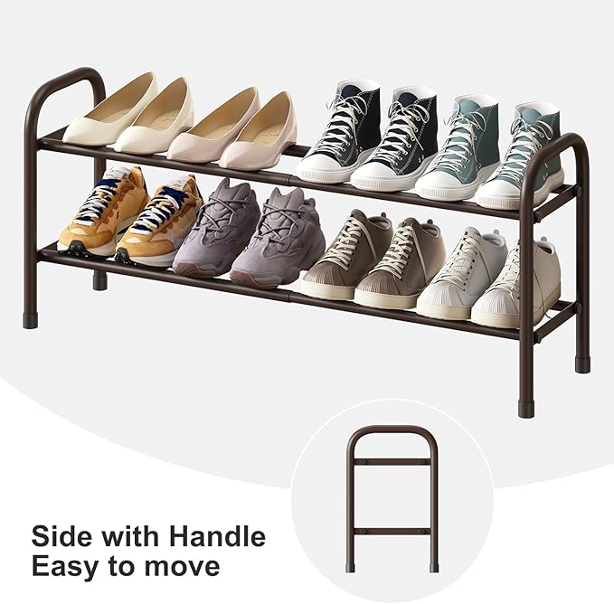 Expandable Shoe Rack, 2-Tier Shoe Shelf for Closet, Adjustable Length Shoe Shelf Storage Organizer, Standing Shoe Rack for Entryway