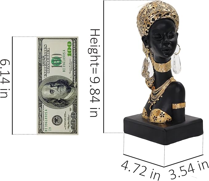 African Statues for Home Decor, Sculptures Decorations for Living Room, 8.7'' African Lady Art Bust Figurines, Black Vintage Aesthetic Ornament for Shelf and Tables, Décor Accents Gifts for Women