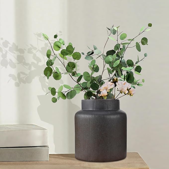 Rustic Vases for Decor, 6.7 inch Farmhouse Ceramic Vase for Flowers, Vintage Decorative Vase for Home Decor, Dining Table, Living Room, Shelf, Kitchen, Bedroom