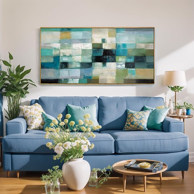 Wall Art Modern Artwork Abstract Canvas Painting Green Blue Fantasy Colorful Wall Decor for Living Room Bedroom Dining Room Home Office Decor 30"x60" with Framed…
