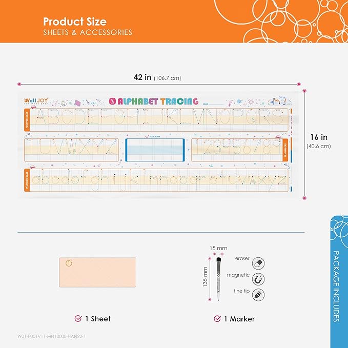 Large Handwriting Practice Dry Erase Board – 42x16” Alphabet Tracing, Reusable Writing Board for Kids, Adhesive-Free Clear Whiteboard Sticks to Any Smooth Surface, for Home & Classroom