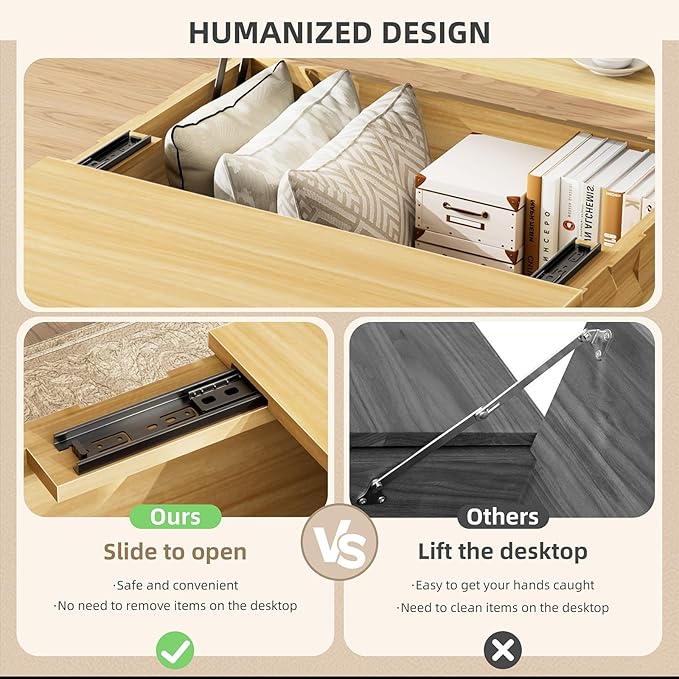 31.5'' Lift Top Coffee Table with Storage, Square Coffee Table for Living Room with Hidden Storage, Foldable Table with Embossed Texture, Dining Table for Coffee, Office, Dining, Natural