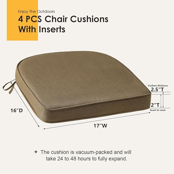 Outdoor Sunbrella Round Corner Seat Cushion, 17"x16"x2", Set of 4, Non Slip Seat Cushion Pads with Removable Cover for Patio Furniture, Garden Yard Lawn, Specrtum Caribou