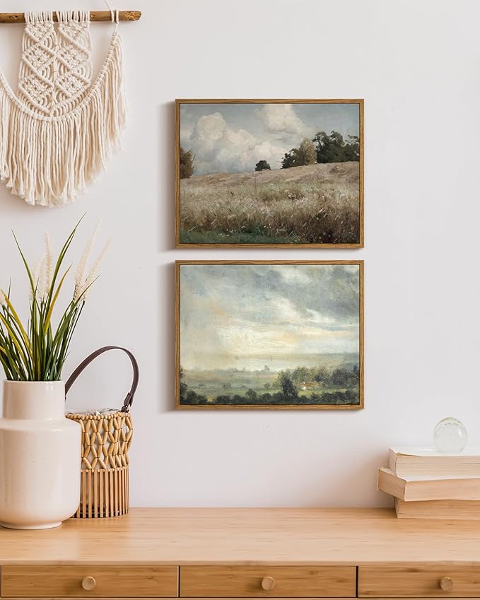 InSimSea Framed Canvas Wall Art Vintage Decor, Cornfield Countryside Scenery Rustic Farmhouse Wall Decoration, Country Decor Wall Art for Bedroom, Living Room Kitchen Bathroom, 11"x14"