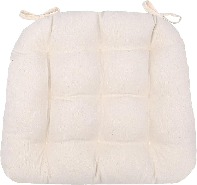 Barnett Home Decor Cotton Duck Natural Dining Chair Pad with Ties - 19 x 19 Size Large Chair Cushion - Latex Foam Fill - Solid Color Ivory, 100% Cotton, Made in USA (Unbleached Cotton)