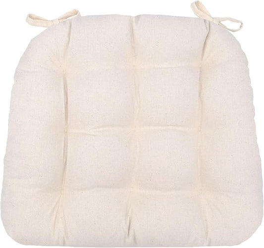 Barnett Home Decor Cotton Duck Natural Dining Chair Pad with Ties - 15 x 17 Size Small Chair Cushion - Latex Foam Fill - Machine Washable, Unbleached Cotton, Made in USA (Ivory/Small)