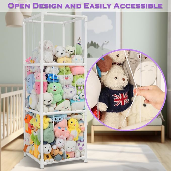 Stuffed Animals Zoo Storage, 300L Large PVC Stuffed Animal Holder Organizer, Easy-Access Plush Toy Storage Cage for Toddler Playroom, Bedroom