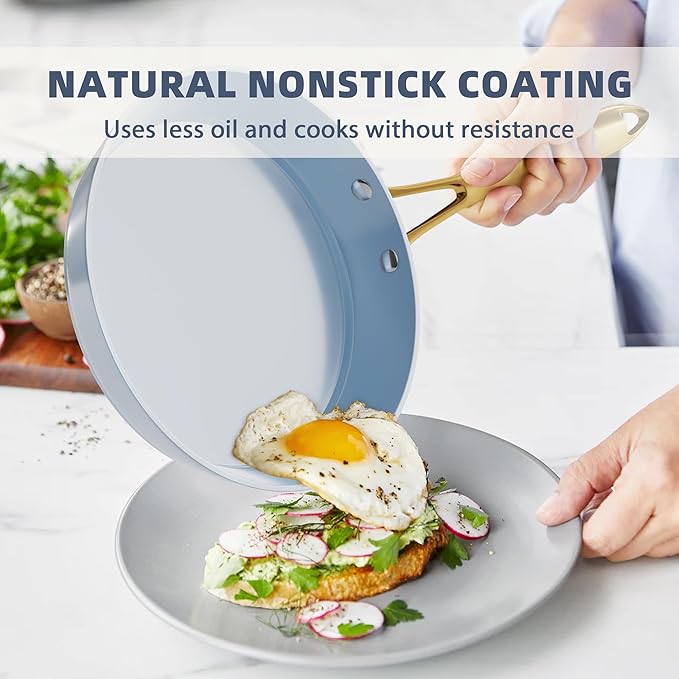 Pots and Pans Set - VONIKI Healthy Ceramic Cookware Set with Cooking Utensils Set, Non Toxic Kitchen Cookware Sets, Nonstick Cooking Pot Induction Cookware, Dishwasher Safe, Oven Safe, PFAS-Free, Blue