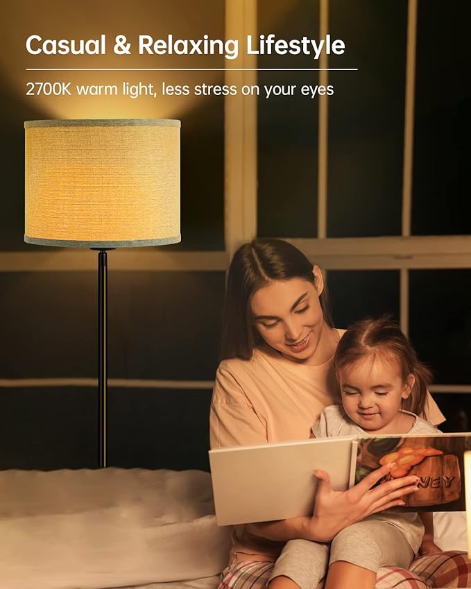 Floor Lamp Standing Lamp, Modern 58" Tall Lamp with Grey Lampshade, Simple Short Floor Lamp for Bedroom, Pedal Switch, Black Small Pole Lamps for Kid Room/Office/Reading Room(E26 Base, NO Bulb)