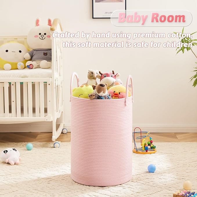 Laundry Basket,Woven Cotton Rope Laundry Hamper,40L for Decorative Storage of Dirty Clothes,Toys and Blankets in Bathroom,Baby Room and Living Room