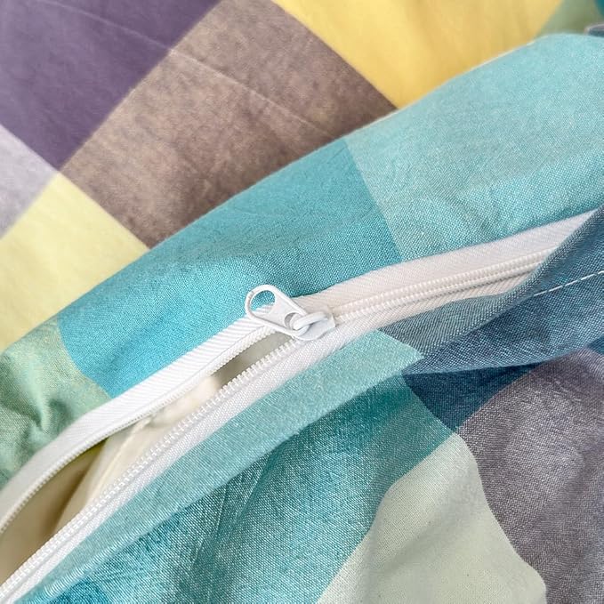 FACE TWO FACE Bedding Duvet Cover Set100% Washed Cotton Duvet Cover Linen Like Textured Breathable Durable Soft Comfy (King, Yunxi Blue)