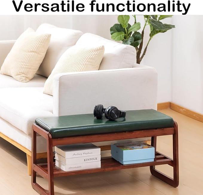 Shoe Rack Bench, Solid Wood Entryway Bench, Shoe Bench with Cushion Padded Seat for Entry, Hallway (Green-21.65")