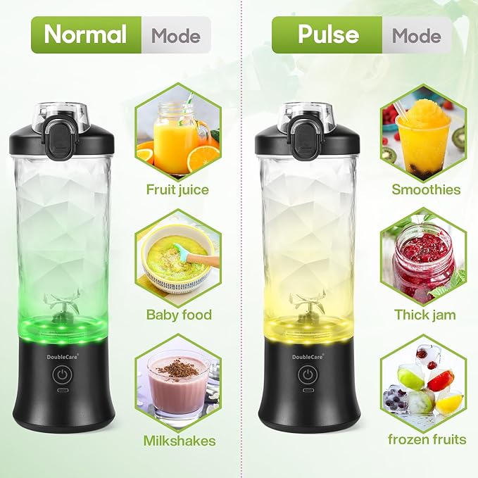 20 Oz Portable Blender for Shakes & Smoothies, 4000mAh Electric Juicer with 270W Motor, IP67 Waterproof, USB Fresh Juice Blender with 2 Mixing Modes for Travel & Gym, Black