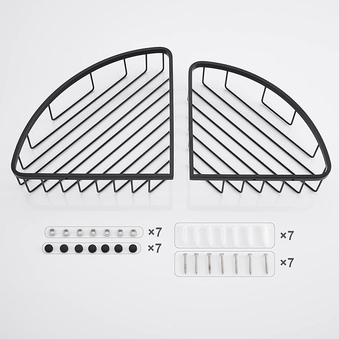 [2 Pack] Corner Shower Caddy Shelf Organizer, Stainless Steel Heavy Duty Rust-Proof Shampoo Holder, Wall Mounted Storage Rack for Bathroom & Kitchen, Matte Black