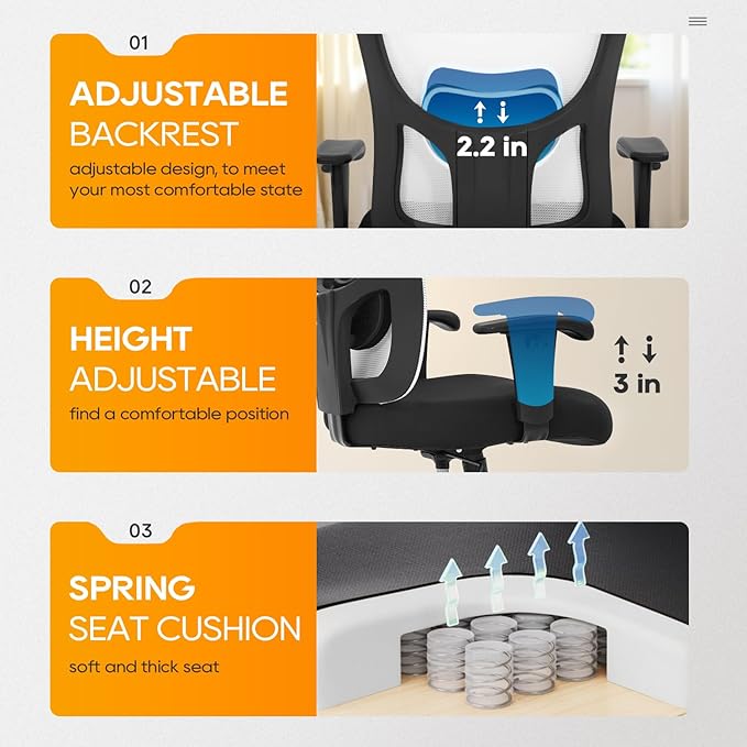 PayLessHere Ergonomic Desk Chair Office Chair Computer Chair 500lbs with Lumbar Support Wide Seat Adjust Arms Rolling Swivel High Back Task Executive Big and Tall Office Chair for Home Office，White