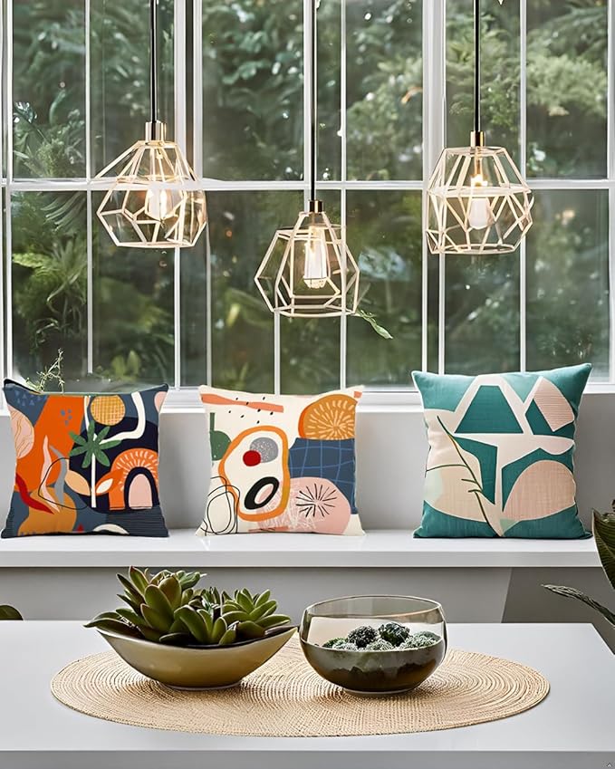 Jartinle Abstract Mid Century Modern Throw Pillow Covers 18x18 Colorful Boho Orange Aesthetic Floral Geometric Pillow Covers for Couch Outdoor Decor Set of 4