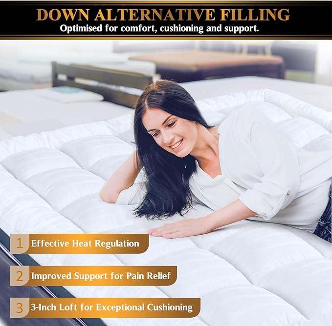 Plush Extra Thick Full XL Pillow Top Mattress Topper, Extra Long 54x80 Soft & Cooling Bed Topper for Firm Mattress with 100% Cotton Fabric, Overfilled with Fiber Mattress Pad, Fit to 6”-22” Mattress.