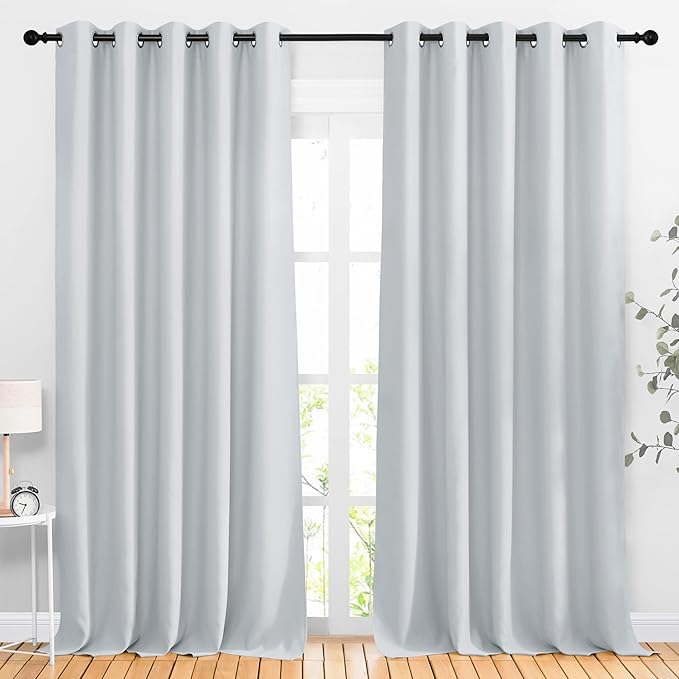 NICETOWN Blackout Curtains Panels for Living Room, 2 Panels, 66 x 92 Inch, Greyish White, 3 Pass Microfiber Noise Reducing Thermal Insulated Solid Ring Top Blackout Window Drapes