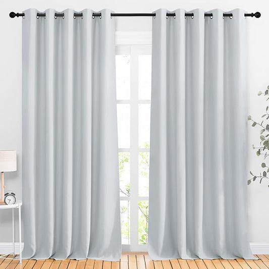 NICETOWN Blackout Curtains Panels for Living Room, 2 Panels, 66 x 92 Inch, Greyish White, 3 Pass Microfiber Noise Reducing Thermal Insulated Solid Ring Top Blackout Window Drapes