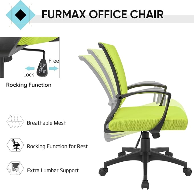 Furmax Office Chair Ergonomic Computer Desk Mesh Chair Mid Back Swivel Lumbar Support with Armrest (1, Cyan)