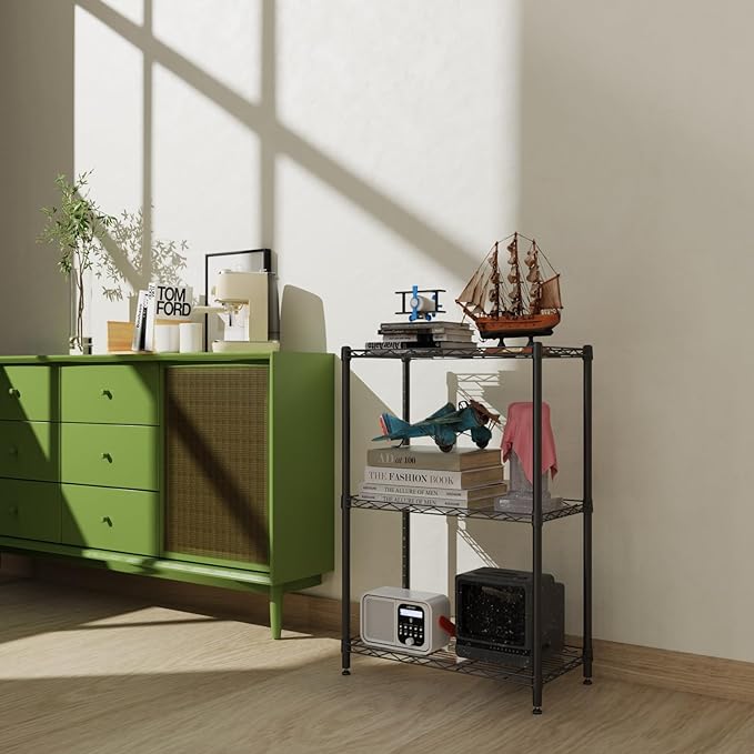 3 Tier Shelves Storage, Wire Shelf Unit, Standing Adjustable Metal Shelves Organizer, Storage Racks for Restaurant Garage Pantry Kitchen Garage（Medium，11.8" W x 21.5" L x 35.5" H）