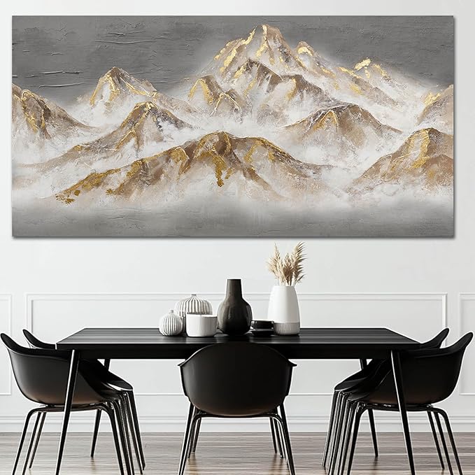 SDYA Brown and Grey Canvas Wall Decor Contemporary Artwork Gold Foil Painting 29"x58" Large Landscape Wall Art for Living Room Office Home Decorations