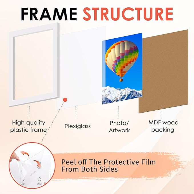 FIXSMITH 4x6 Picture Frame Set of 6, White Photo Frames Bulk with HD Plexiglass for Wall Hanging or Tabletop Display, Multi Picture Frames Collage for Wall Decor