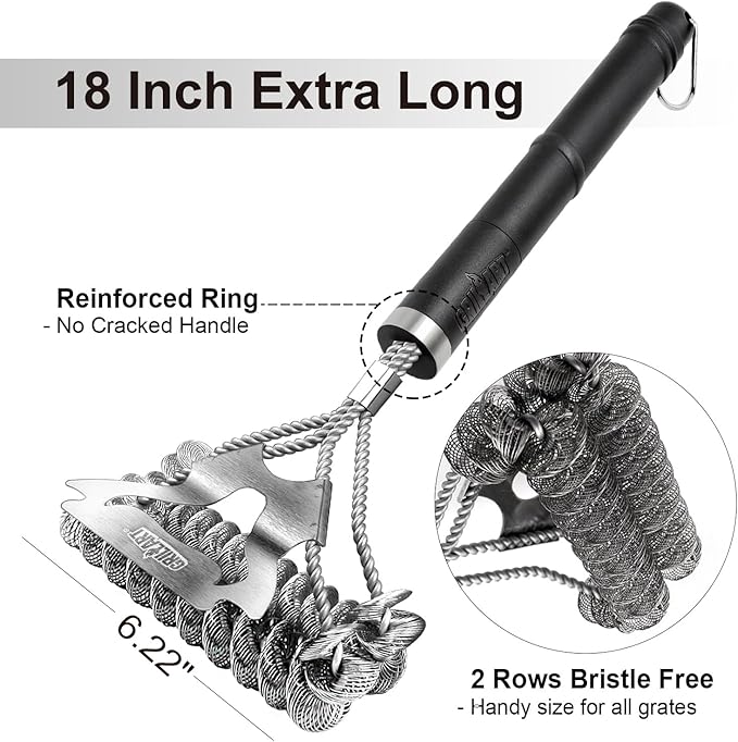 GRILLART Grill Brush for Outdoor Grill Bristle Free - Safe BBQ Grill Cleaner Brush - 18" BBQ Brush for Grill Cleaning Kit -Stainless Grill Cleaning Brush BBQ Grill Accessories Tools- Gifts for Men Dad