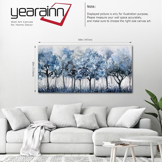 yearainn Abstract Forest Canvas Wall Art - Blue Trees Pictures Navy Botanical Painting Wall Decor Minimalist Modern Printing Artwork for Living Room Bedroom Home Office Decorations 29" x 58"