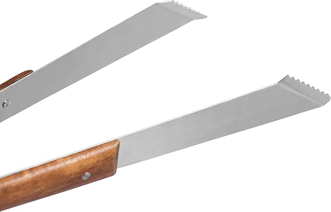 Internet's Best 3-Piece BBQ Grilling Utensil Set - Long Wooden Handle Spatula, Barbeque Fork, and Serrated Tong Meat Grabbers - Smoker Charcoal Gas Electric Cooking Utensils