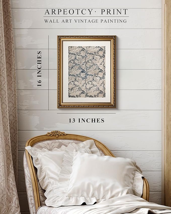 VIYYIEA Gold Framed Wall Art Canvas Print Home Decor Flower Art Room Decor Floral Scenic Oil Painting Art Prints French Romantic Botanical Wall Decor Wall Pictures for Bedroom Bathroom Office 13x16in