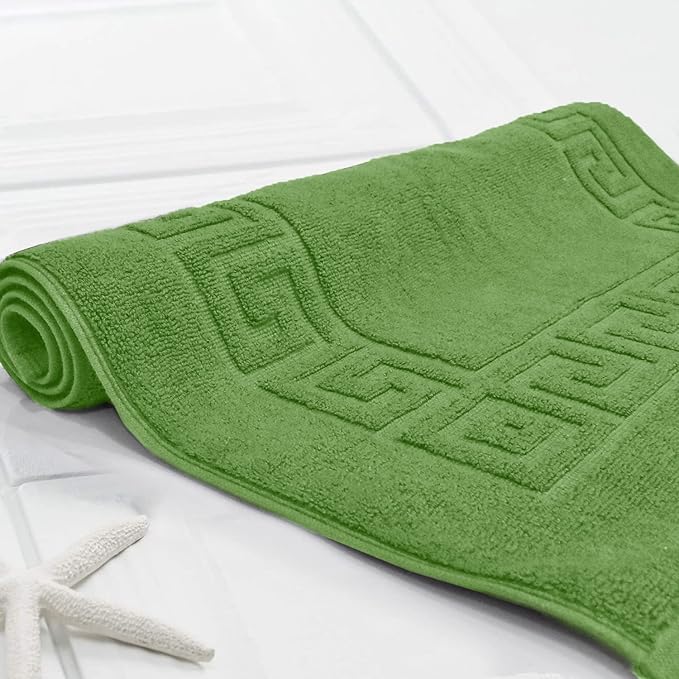 DAN RIVER Greek Bath Mat - Green, 100% Ring Spun Cotton, Pack of 2, 20x32 inches, 800 GSM, Non-Slip, Absorbent, Quick Drying, Machine Washable Bathroom Floor Mats for Shower, Kitchen & Bath