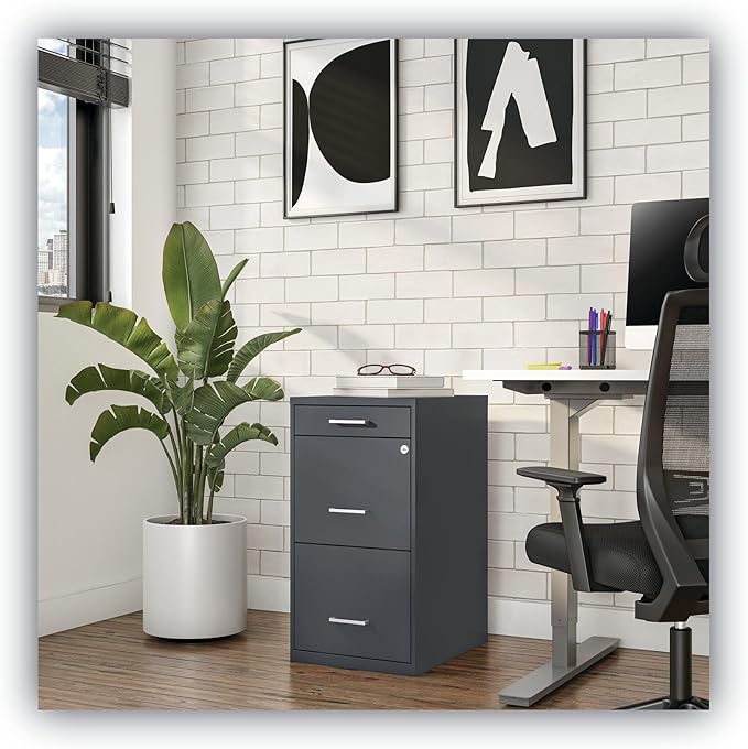 Alera Soho Vertical File Cabinet, 3 Drawers: Pencil/File/File, Letter, Charcoal, 14" X 18" X 26.9"