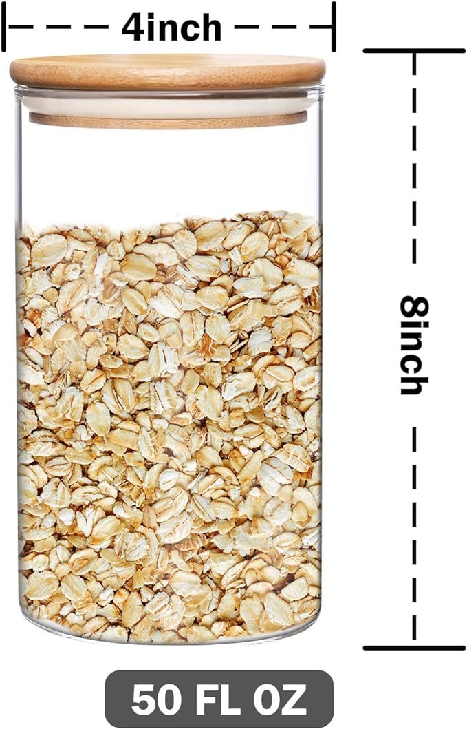 umieo 50oz (1400ml) Glass Jar with Lid Airtight Food Storage Container Bamboo Large Clear Canisters Hold Coffee Beans Candy Nuts Sugar