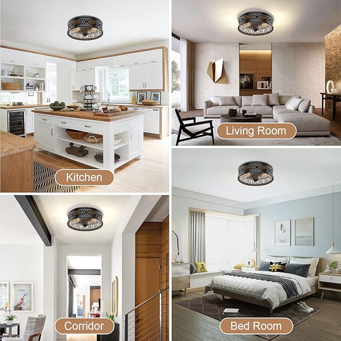 EAPUDUN Flush Mount Ceiling Light, 12 Inch 2 Light Vintage Ceiling Light with Rippled Glass, Black Ceiling Fixture for Hallway Corridor Kitchen Bathroom Bedroom Passway FMA1538-MBK