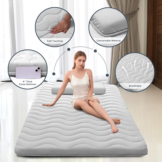 Japanese Floor Mattress, 100% High Density Comfortable Foam, 4" Thicken Foldable Mattress Tatami Mat Sleeping Pad, Ideal for Comfort and Support, Kids Floor Lounger Pillow Bed Sofa (Twin）