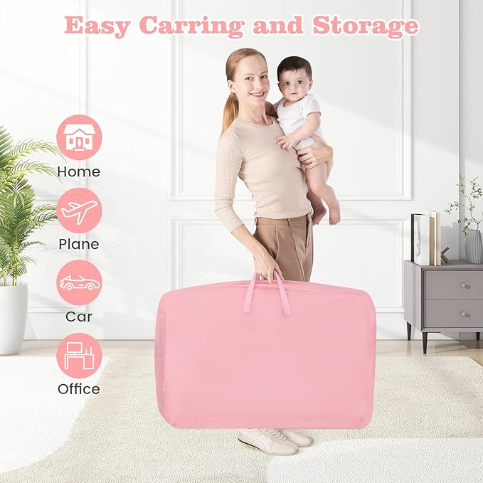 INFANS 3 in 1 Baby Bassinet, Bedside Sleeper with Comfy Mattress, Wheels, 6 Height Adjustable, Storage Basket, Travel Bag, Portable All Mesh Crib for Newborn Infant (Pink)