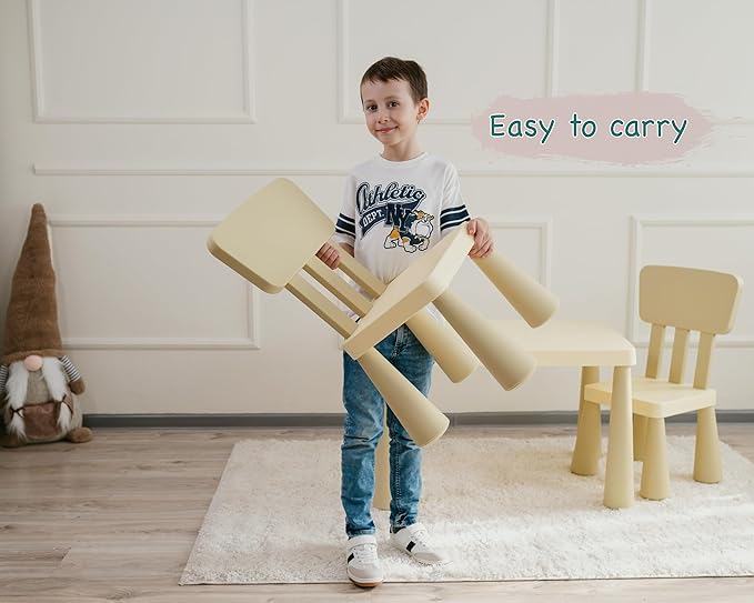 Toddler Table and Chair Set with Storage Drawer, Height-Adjustable Kids Desk and Chair Set for Ages 2-8, Easy-Clean Children’s Table and Chairs with Sturdy Legs & Round Corners