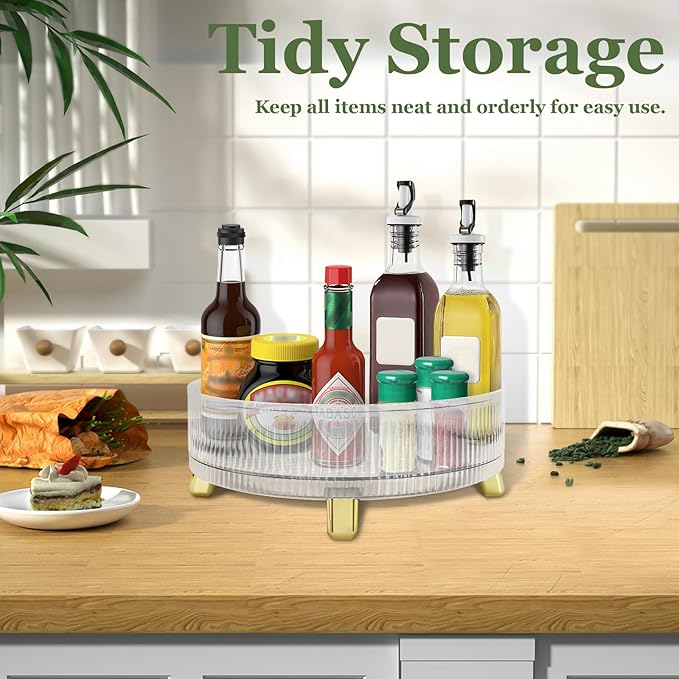 Acrylic Lazy Susan Organizer, 11" Turntable Organizer for Kitchen Cabinet Tabletop Bathroom, Smooth Rotating Acrylic for Dining Table Pantry Spice Rack, 1-Tier Plastic Clear