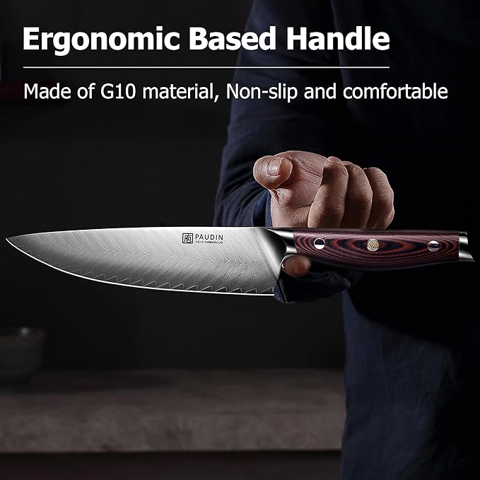 PAUDIN Damascus Chef Knife, 8 Inch Japanese High Carbon 67-layers VG10 Stainless Steel Kitchen Knife, Ultra Sharp Kitchen Knives with Full Tang Ergonomic G10 Handle for Kitchen and Restaurant