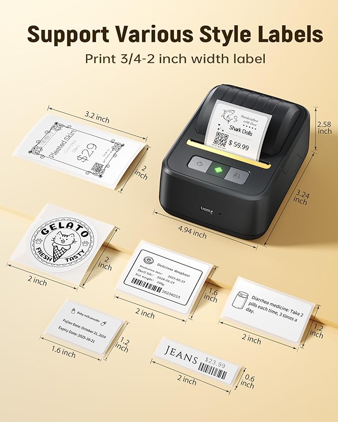 Label Maker Machine with Tape, Bluetooth Label Makers, Portable Thermal Label Printer Easy to Use for Small Business, Home, Office, School, Barcode, Address, Sticker Printer for Phone