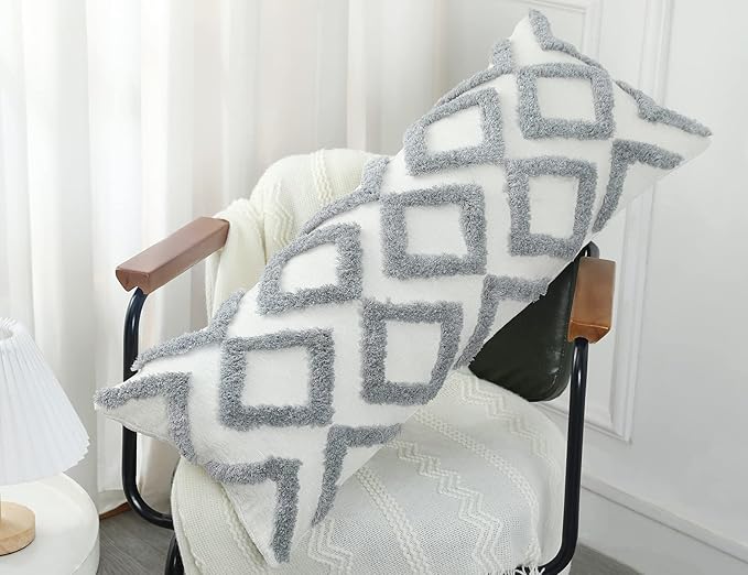 Diamond Pattern Extra Long Pillow Covers 16 x 36,Plush Chenille Decorative Long Lumbar Pillow Covers Pillow Case Cushion Case for Sofa Couch Bed Livingroom Farmhouse,Modern Boho,Grey