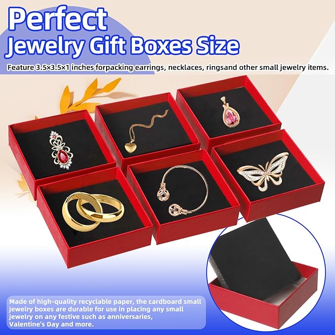 Glarks 12pcs Red Jewelry Gifts Boxes Kit, 3.5 x 3.5 x 1.1in Jewelry Boxes for Ring Earring Jewelry, Christmas, Birthday, Anniversaries, Valentine’s Day, Mother’s Day and Other Festivals