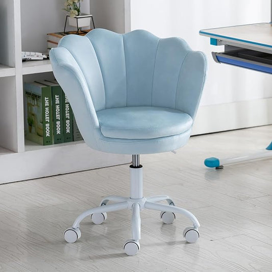 Velvet Desk Chair for Kids 8-12 Teen Room with Wheels, Upholstered Adjustable Children Computer Chair Comfy Rolling Study Armchair 360° Swivel Back and Arms for Teen Girls or Boys Bedroom, Blue