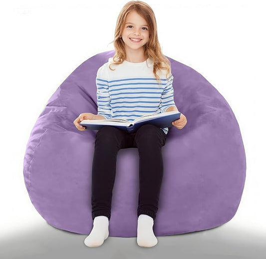 2FT Bean Bag Chair with Ultra Soft Velvet Cover Bean Bag Sofa with Memory Foam Bean Bag Chairs with Large Size Lazy Sofa for Dorm Office Living Room Bedroom Purple 2'