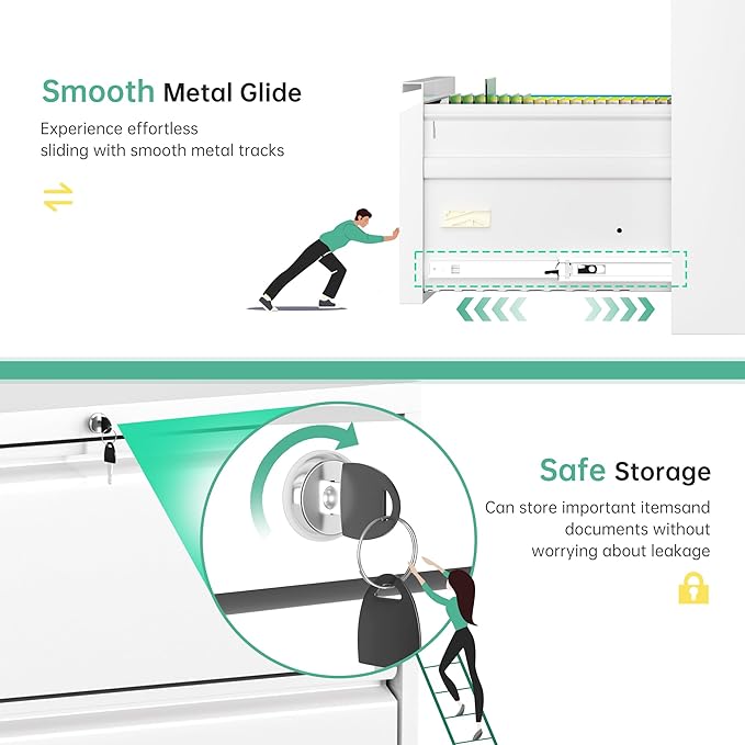 Superday Lateral File Cabinet 2 Drawer Metal File Cabinet with Lock, White Filing Cabinets for Home Office, Locking Filing Cabinets Hanging Files Letter/Legal/F4/A4